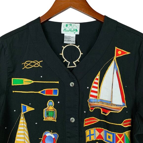 Vintage Quacker Factory Sailing Shirt Short Sleeve Boating Nautical Women's L - Picture 2 of 9